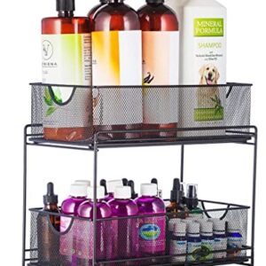 Halter 2-Tier Mesh Sliding Drawer Baskets, Bathroom, Pantry, Storage, Clothing, Cabinet Organizers, 14 by 12.75 by 6.75 Inches, Black