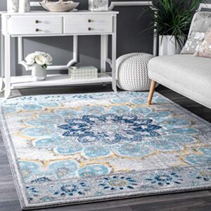 nuloom kiyoko vintage floral area rug, 5 ft x 7 ft 5 in, blue