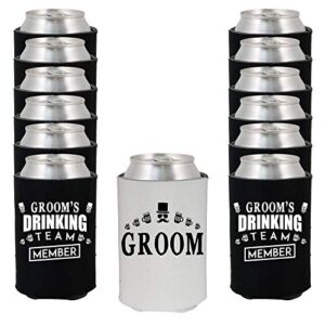 shop4ever groom and groom’s drinking team member can coolie ~ wedding bachelor party beer can sleeve coolers ~ (member, blk, 13 pk)
