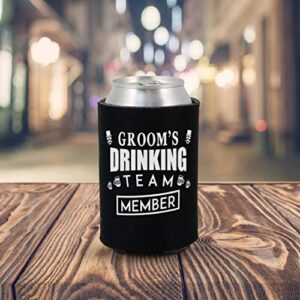 Shop4Ever Groom and Groom’s Drinking Team Member Can Coolie ~ Wedding Bachelor Party Beer Can Sleeve Coolers ~ (Member, Blk, 13 Pk)