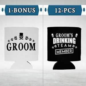 Shop4Ever Groom and Groom’s Drinking Team Member Can Coolie ~ Wedding Bachelor Party Beer Can Sleeve Coolers ~ (Member, Blk, 13 Pk)