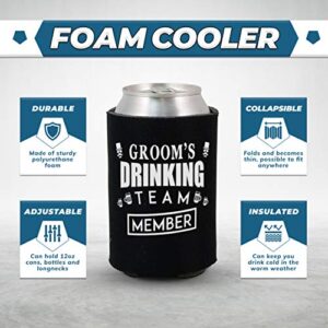 Shop4Ever Groom and Groom’s Drinking Team Member Can Coolie ~ Wedding Bachelor Party Beer Can Sleeve Coolers ~ (Member, Blk, 13 Pk)