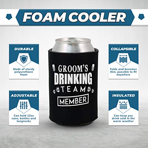 Shop4Ever Groom and Groom’s Drinking Team Member Can Coolie ~ Wedding Bachelor Party Beer Can Sleeve Coolers ~ (Member, Blk, 13 Pk)