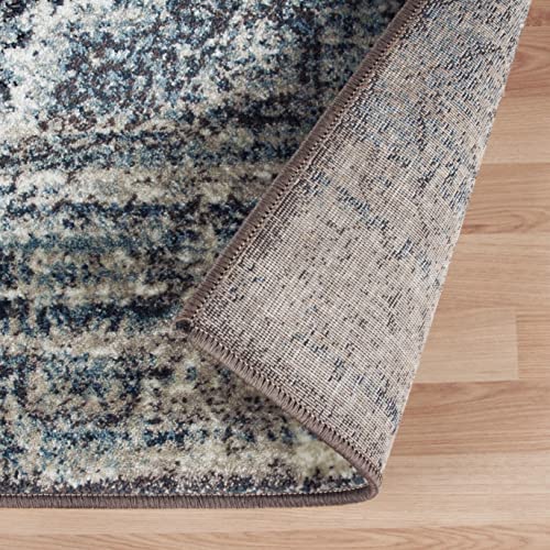 SUPERIOR Indoor Area Rug with Jute Backing, Soft Vintage Floor Decor for Hallway, Entryway, Living/Dining Room, Kitchen, Bedroom, Office, Moroccan Aesthetic, Salford Collection - 2ft 7in x 8ft , Teal