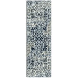 SUPERIOR Indoor Area Rug with Jute Backing, Soft Vintage Floor Decor for Hallway, Entryway, Living/Dining Room, Kitchen, Bedroom, Office, Moroccan Aesthetic, Salford Collection - 2ft 7in x 8ft , Teal