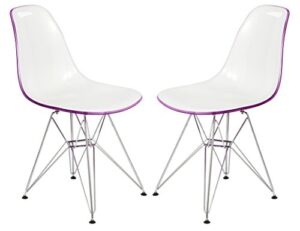 leisuremod carey modern eiffel base molded side chair set of 2 (white purple)