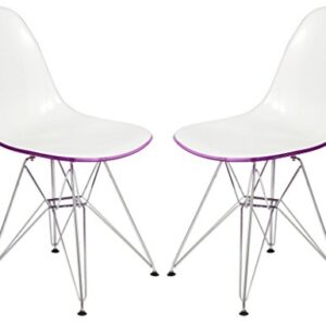 LeisureMod Carey Modern Eiffel Base Molded Side Chair Set of 2 (White Purple)