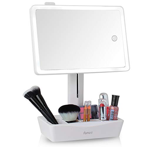 Fancii LED Lighted Large Vanity Makeup Mirror with 10X Magnifying Mirror - Dimmable Natural Light, Touch Screen, Dual Power, Adjustable Stand with Cosmetic Organizer - Gala