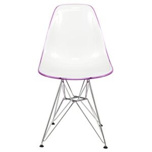 LeisureMod Carey Modern Eiffel Base Molded Side Chair Set of 2 (White Purple)