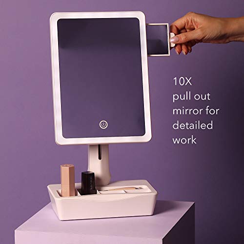 Fancii LED Lighted Large Vanity Makeup Mirror with 10X Magnifying Mirror - Dimmable Natural Light, Touch Screen, Dual Power, Adjustable Stand with Cosmetic Organizer - Gala