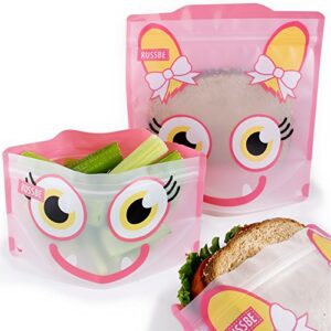 russbe monster reusable snack & sandwich bags (set of 4), pink
