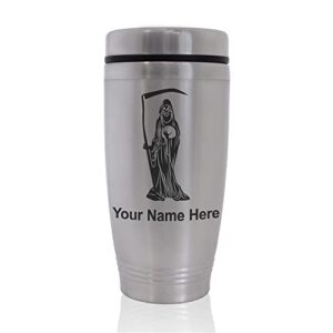 commuter travel mug, santa muerte, personalized engraving included