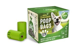 unni 100% compostable dog poop bags, extra thick pet waste bags, 270 count, 18 refill rolls, 9x13 inches, earth friendly highest astm d6400, europe ok compost home and seedling certified,san francisco