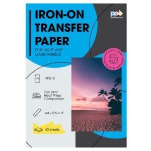 ppd inkjet iron-on mixed light and dark transfer paper ltr 8.5x11 - pack of 40 sheets (ppd005-mix)