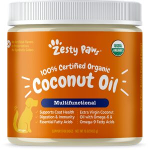 coconut oil for dogs - certified organic & virgin superfood supplement - digestive & immune support - 16 oz