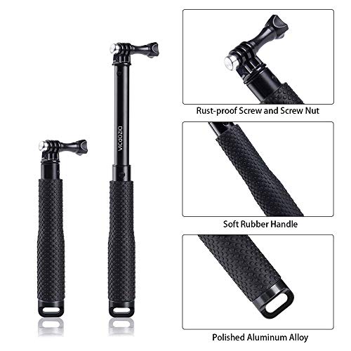 Vicdozia Camera Handle Grip Support Monopod Adjustable Pole Compatible with Go Pro Hero 8 7 6 5 4 3+ 3 Session AKASO SJCAM Xiaomi Yi DJI OSMO Action and More Sports Cameras