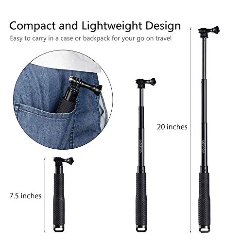 Vicdozia Camera Handle Grip Support Monopod Adjustable Pole Compatible with Go Pro Hero 8 7 6 5 4 3+ 3 Session AKASO SJCAM Xiaomi Yi DJI OSMO Action and More Sports Cameras