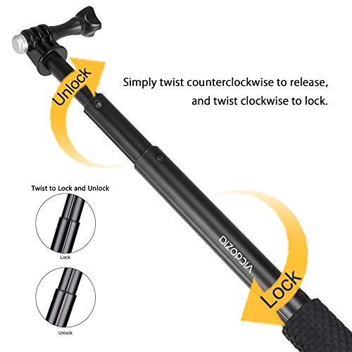 Vicdozia Camera Handle Grip Support Monopod Adjustable Pole Compatible with Go Pro Hero 8 7 6 5 4 3+ 3 Session AKASO SJCAM Xiaomi Yi DJI OSMO Action and More Sports Cameras