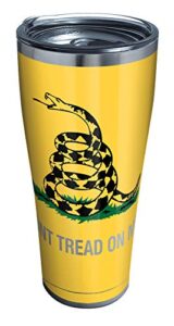 tervis gadsden flag don't tread on me triple walled insulated tumbler travel cup keeps drinks cold & hot, 30oz legacy, stainless steel