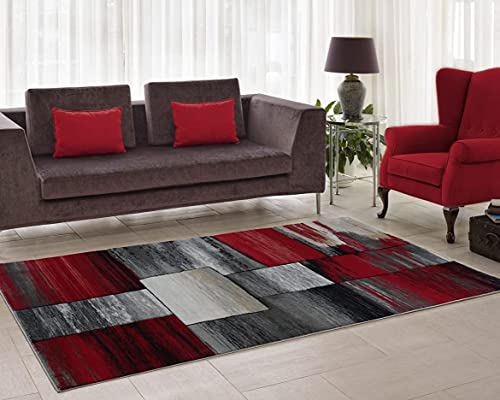 Ladole Rugs Geometric Design Contemporary Modern Copper Currant Area Rug - Amazing Carpet for Living Room, Bedroom, Kitchen, and Office - Red and Grey, 5x8(5'2" x 7'5", 160cm x 230cm)