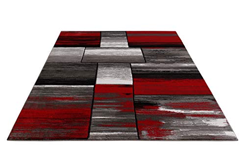 Ladole Rugs Geometric Design Contemporary Modern Copper Currant Area Rug - Amazing Carpet for Living Room, Bedroom, Kitchen, and Office - Red and Grey, 5x8(5'2" x 7'5", 160cm x 230cm)