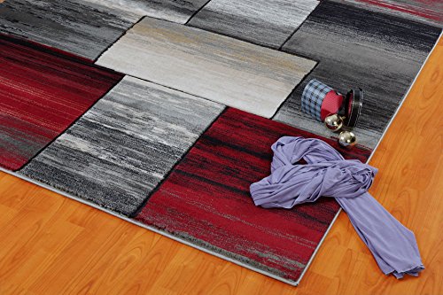 Ladole Rugs Geometric Design Contemporary Modern Copper Currant Area Rug - Amazing Carpet for Living Room, Bedroom, Kitchen, and Office - Red and Grey, 5x8(5'2" x 7'5", 160cm x 230cm)