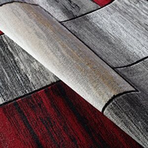 Ladole Rugs Geometric Design Contemporary Modern Copper Currant Area Rug - Amazing Carpet for Living Room, Bedroom, Kitchen, and Office - Red and Grey, 5x8(5'2" x 7'5", 160cm x 230cm)