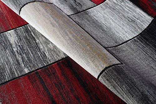 Ladole Rugs Geometric Design Contemporary Modern Copper Currant Area Rug - Amazing Carpet for Living Room, Bedroom, Kitchen, and Office - Red and Grey, 5x8(5'2" x 7'5", 160cm x 230cm)