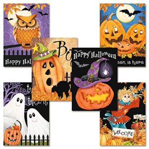 current happy haunting halloween greeting cards set - themed holiday card variety value pack, set of 12 large 5 x 7-inch cards, assortment of 6 unique designs, envelopes included