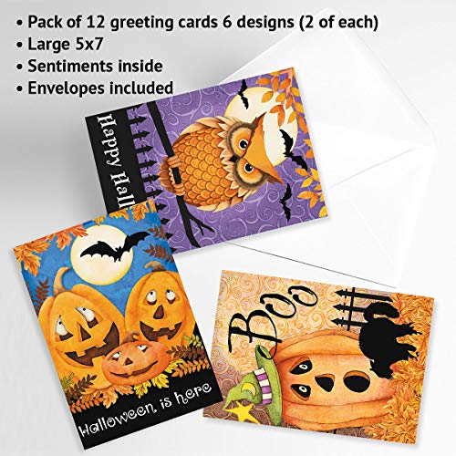 Current Happy Haunting Halloween Greeting Cards Set - Themed Holiday Card Variety Value Pack, Set of 12 Large 5 x 7-Inch Cards, Assortment of 6 Unique Designs, Envelopes Included