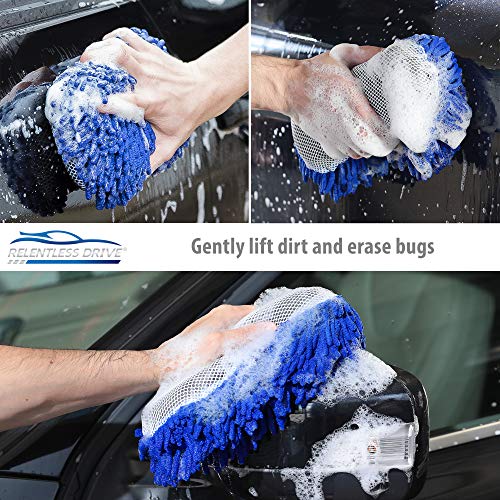 Relentless Drive Car Wash Sponges (2 Pack) – Microfiber Sponge, Ultra Soft, Lint and Scratch-Free, Premium Chenille Microfiber, Sponges for Washing Car, Truck, SUV, RV, Boat, and Motorcycle