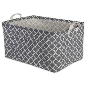 DII Laundry Storage Collection, PE Coated Collapsible Bin with Handles, Gray Lattice, Large Set, 10.5x17.5x10"