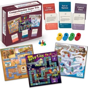 really good stuff comprehension board game trio (3 games): cause and effect, fact or opinion & context clues – grades 4–5