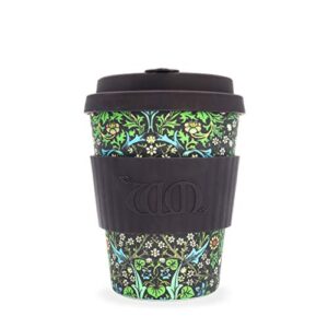 ecoffee cup william morris blackthorn, 12oz made with bamboo fibre, no-drip lid & dishwasher safe