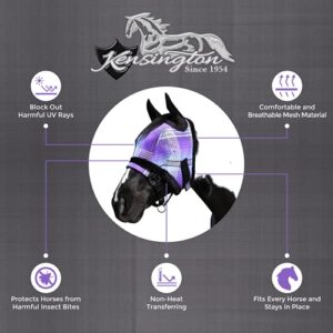 Kensington Fly Mask with Fleece Trim for Horses — Protects Face and Eyes from Flies and Sun Rays While Allowing Full Visibility — Breathable and Non Heat Transferring, Medium, Lavender Mint
