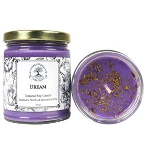 dream herbal spell candle | handmade with herbs & essential oils, natural soy wax | aromatherapy, manifestation, prophetic dreams, visions, intuition & insight | wiccan, pagan & magick