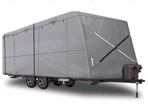 xgear windproof upgraded 33' - 35' rv cover travel trailer cover, extra-thick 5 layers anti-uv top, rip-stop with 2pcs extra straps