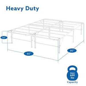 IdealBase 14" Metal Bed Frame Queen Size Heavy Duty Foldable Bed Frame Folding Bed Frame with Steel Metal Slats Mattress Foundation Box Spring Replacement 600lbs Capacity Queen Bed Frame Size, White