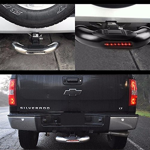 Chrome 19" Pedal Class III 1.25/2.00" Receiver 3.00" Round LED Brake Light Trailer Tailgate/Hitch Step Bar (Requires Use of a 5/8" Hitch Pin)