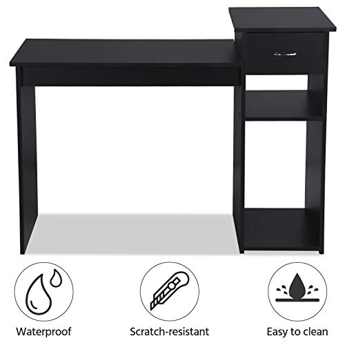 Topeakmart Modern Computer Desk, 47 inch Home Office Computer Desk, Study Writing PC Table Workstation with Drawers and Printer Shelf for Small Spaces, Home Office Furniture