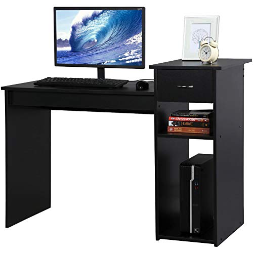 Topeakmart Modern Computer Desk, 47 inch Home Office Computer Desk, Study Writing PC Table Workstation with Drawers and Printer Shelf for Small Spaces, Home Office Furniture