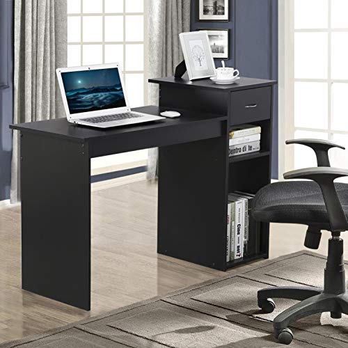 Topeakmart Modern Computer Desk, 47 inch Home Office Computer Desk, Study Writing PC Table Workstation with Drawers and Printer Shelf for Small Spaces, Home Office Furniture