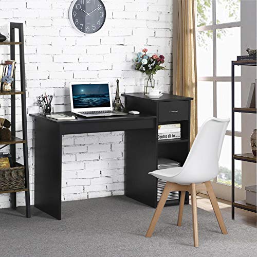 Topeakmart Modern Computer Desk, 47 inch Home Office Computer Desk, Study Writing PC Table Workstation with Drawers and Printer Shelf for Small Spaces, Home Office Furniture