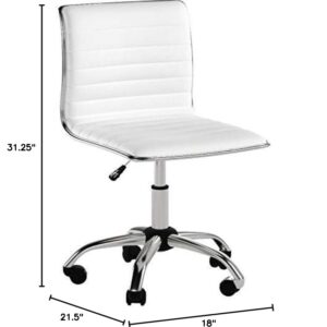 BTEXPERT BTExpert Swivel Mid Back Armless Ribbed Designer Task Chair Leather Soft Upholstery Office Chair - White