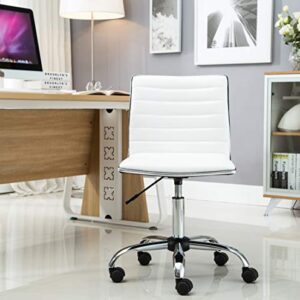 BTEXPERT BTExpert Swivel Mid Back Armless Ribbed Designer Task Chair Leather Soft Upholstery Office Chair - White