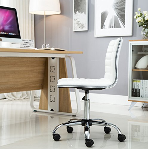 BTEXPERT BTExpert Swivel Mid Back Armless Ribbed Designer Task Chair Leather Soft Upholstery Office Chair - White