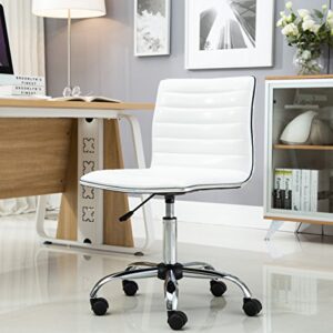 BTEXPERT BTExpert Swivel Mid Back Armless Ribbed Designer Task Chair Leather Soft Upholstery Office Chair - White
