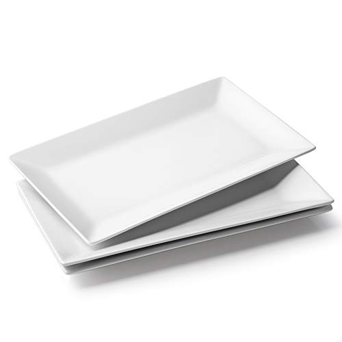 DOWAN 14" Serving Platter Set of 3 - White Rectangle Plates and Serving Trays for Entertaining - Large Serving Dishes for Party, Wedding, Birthday, Appetizers, Pasta, Turkey - Dishwasher & Oven Safe