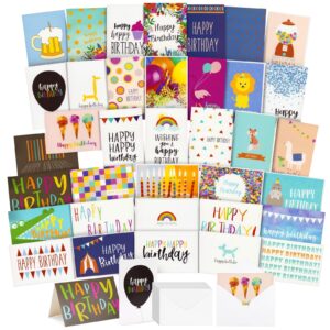 36 Pack Birthday Cards with Envelopes Bulk, Blank Inside for Office, Friends, and Kids (36 Unique Assorted Designs, 4x6 in)