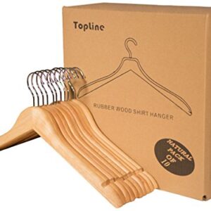 Topline Classic Wood Shirt Hangers - Natural Finish (10-Pack)